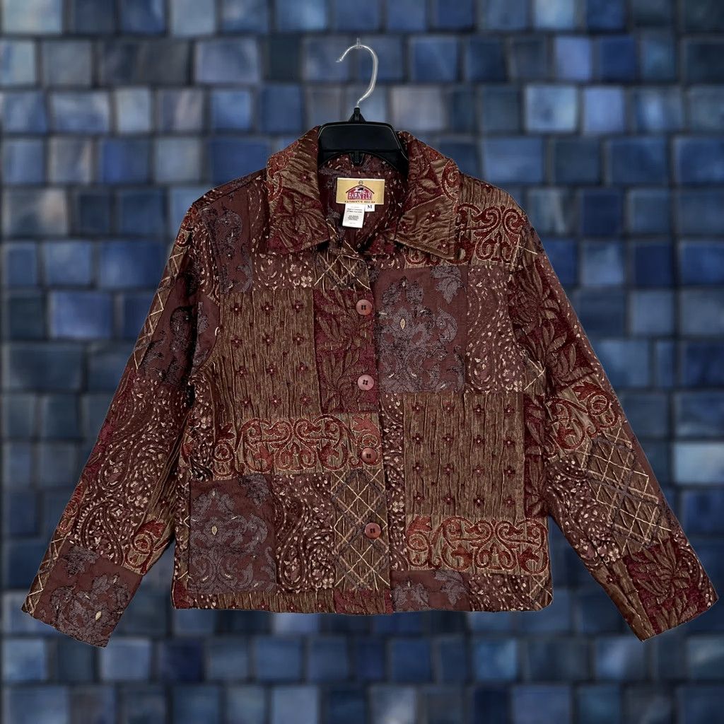 Vintage Barn Fly Jacket Womens Medium Maroon Gold Patchwork Tapestry Boho Western Ranch Size M / US 6-8 / IT 42-44 - 1 Thumbnail