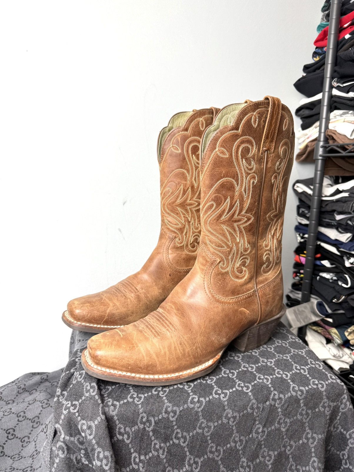 Cowboy Equipment 💥Rare! Vintage Ariat Western Leather Cowboy Boots Size US 8 / EU 41 - 1 Thumbnail