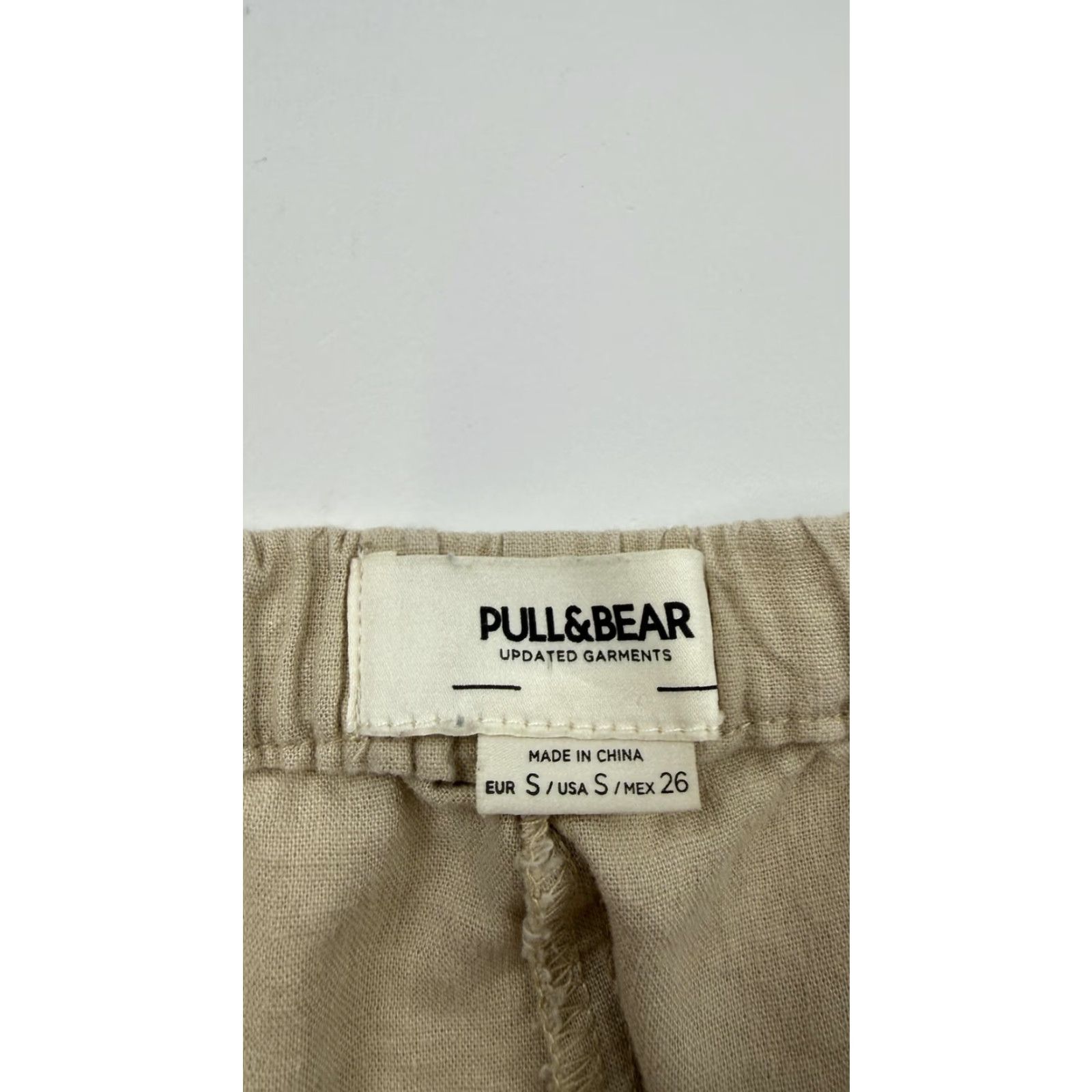 Vintage Pull & Bear Pants Womens Small Beige Linen-Blend Cargo Wide Leg Elastic Waist Size 28" / US 6 / IT 42 - 2 Thumbnail