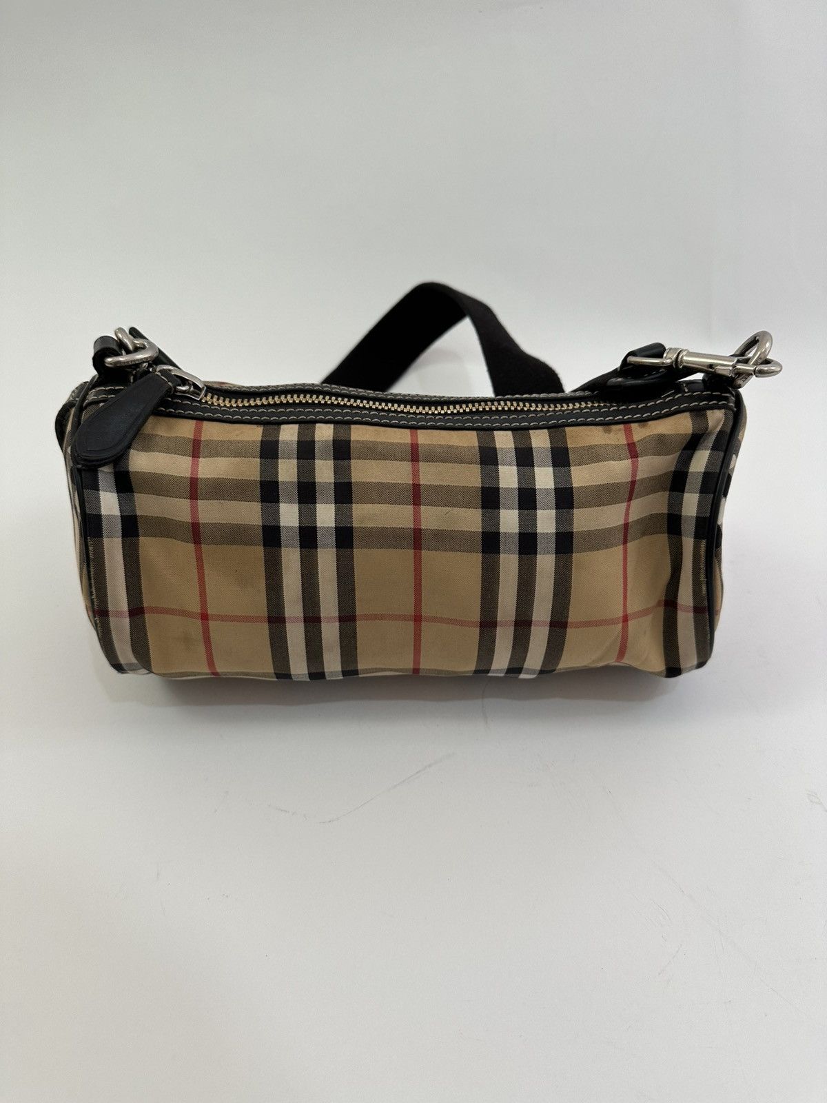 Burberry BURBERRY Black/Beige House Check Canvas Leather Barrel Bag Size ONE SIZE - 1 Thumbnail