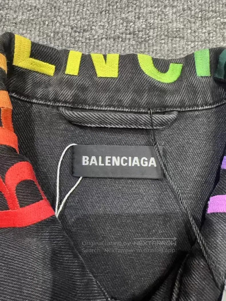 Balenciaga Balenciaga Collar Rainbow Logo Embroidered Denim Jacket Size US S / EU 44-46 / 1 - 3 Thumbnail