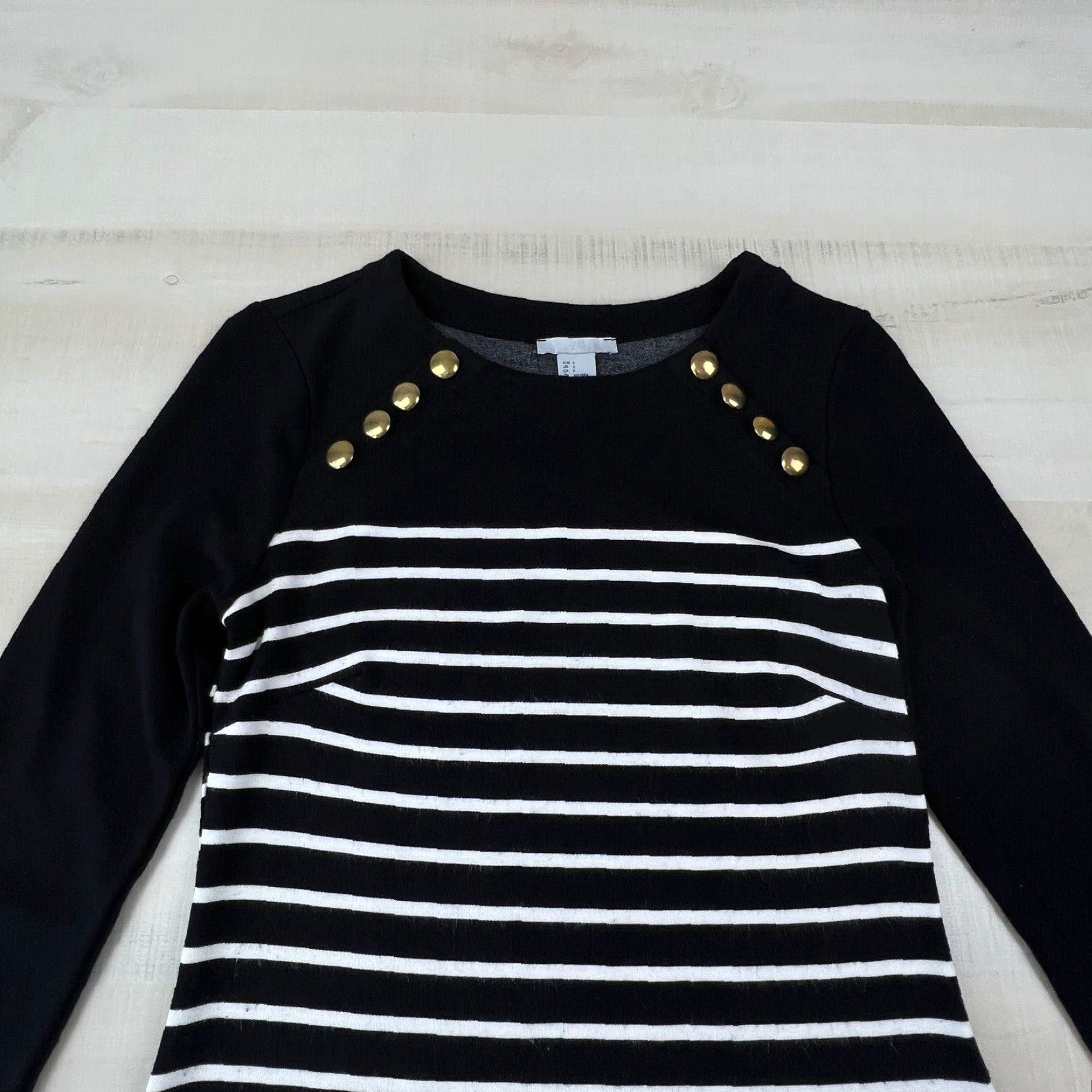 H&M H&M Womens Small Black Striped 3/4 Sleeve Button Accent Knit Top Size S / US 4 / IT 40 - 2 Thumbnail