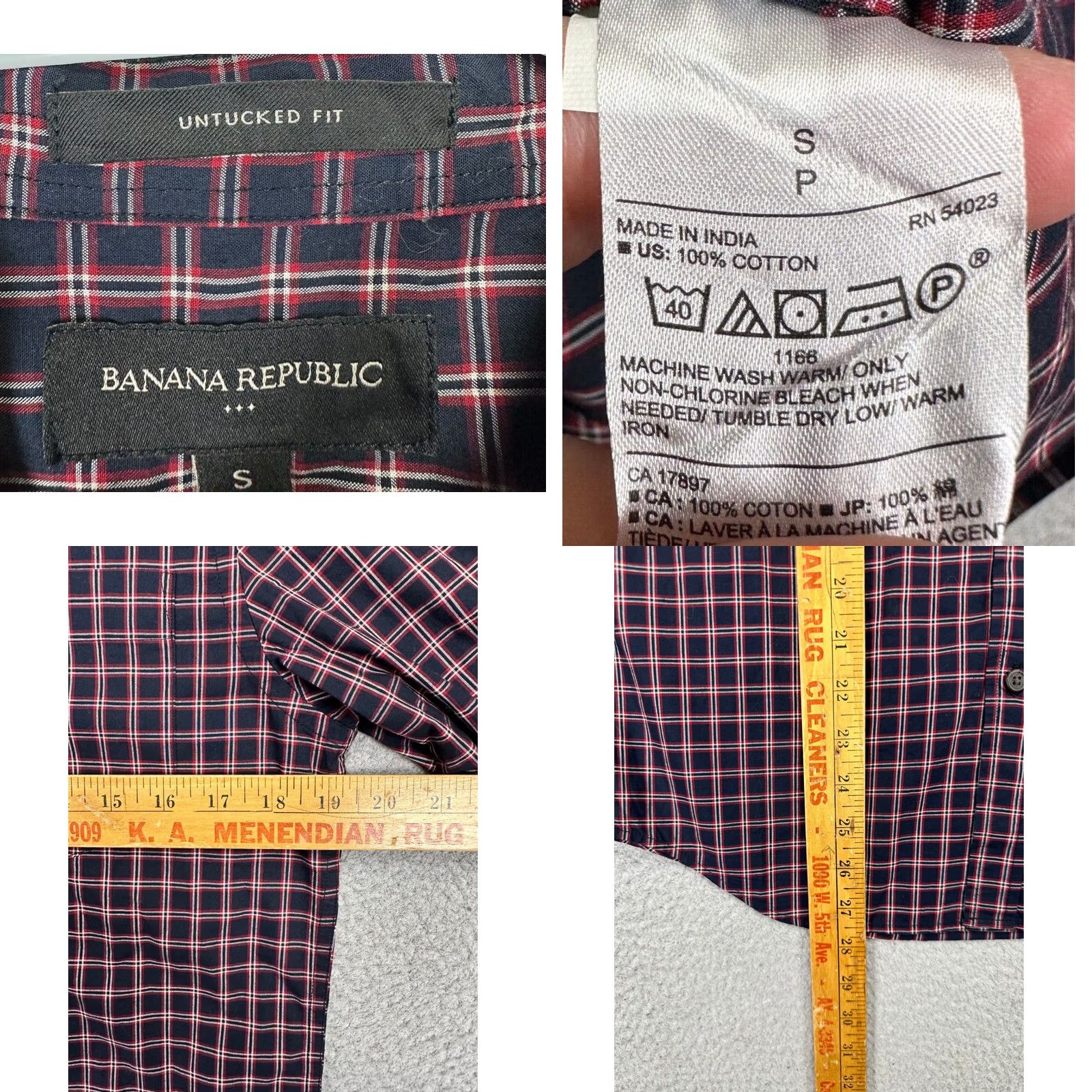 Banana Republic Banana Republic Untucked Fit Shirt Men Small Plaid Button-Down Long Sleeve NEW Dark Navy Red White Calico Casual Mens Clothing Size US S / EU 44-46 / 1 - 8 Thumbnail