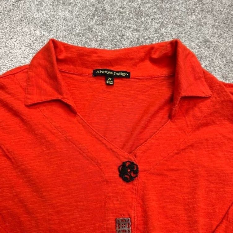 Vintage VINTAGE Always Indigo Red Cotton Blouse Women Plus 2X Boho Casual Tunic Top 3/4 Sleeve Size XXL / US 16-18 / IT 52-54 - 3 Thumbnail