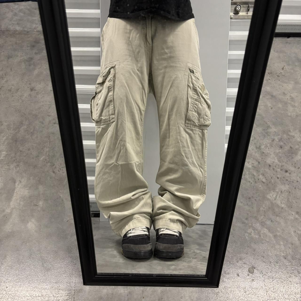 Japanese Brand × Vintage Crazy Vintage Y2K/2000s Baggy Faded Cream Streetwear Skater Cargo Pants! Size US 34 / EU 50 - 1 Thumbnail