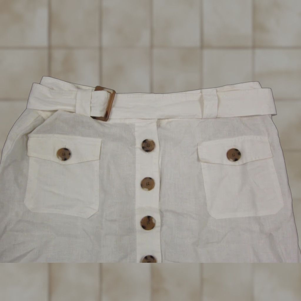 Vintage VINTAGE Autograph Skirt Womens 14 White Linen Button Front Pockets 90s City Knee Length A-Line Casual Summer Womens Size 36" / US 14 / IT 50 - 1 Thumbnail