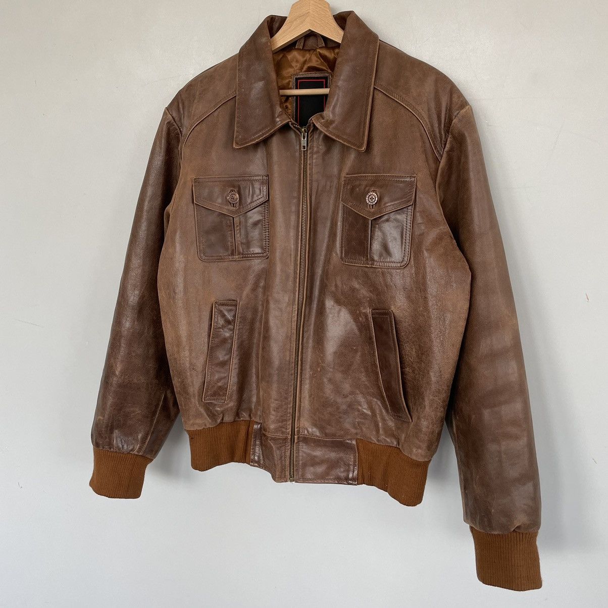 Vintage Vintage distressed leather jacket AMERICAN BASE New York Size US XL / EU 56 / 4 - 3 Thumbnail