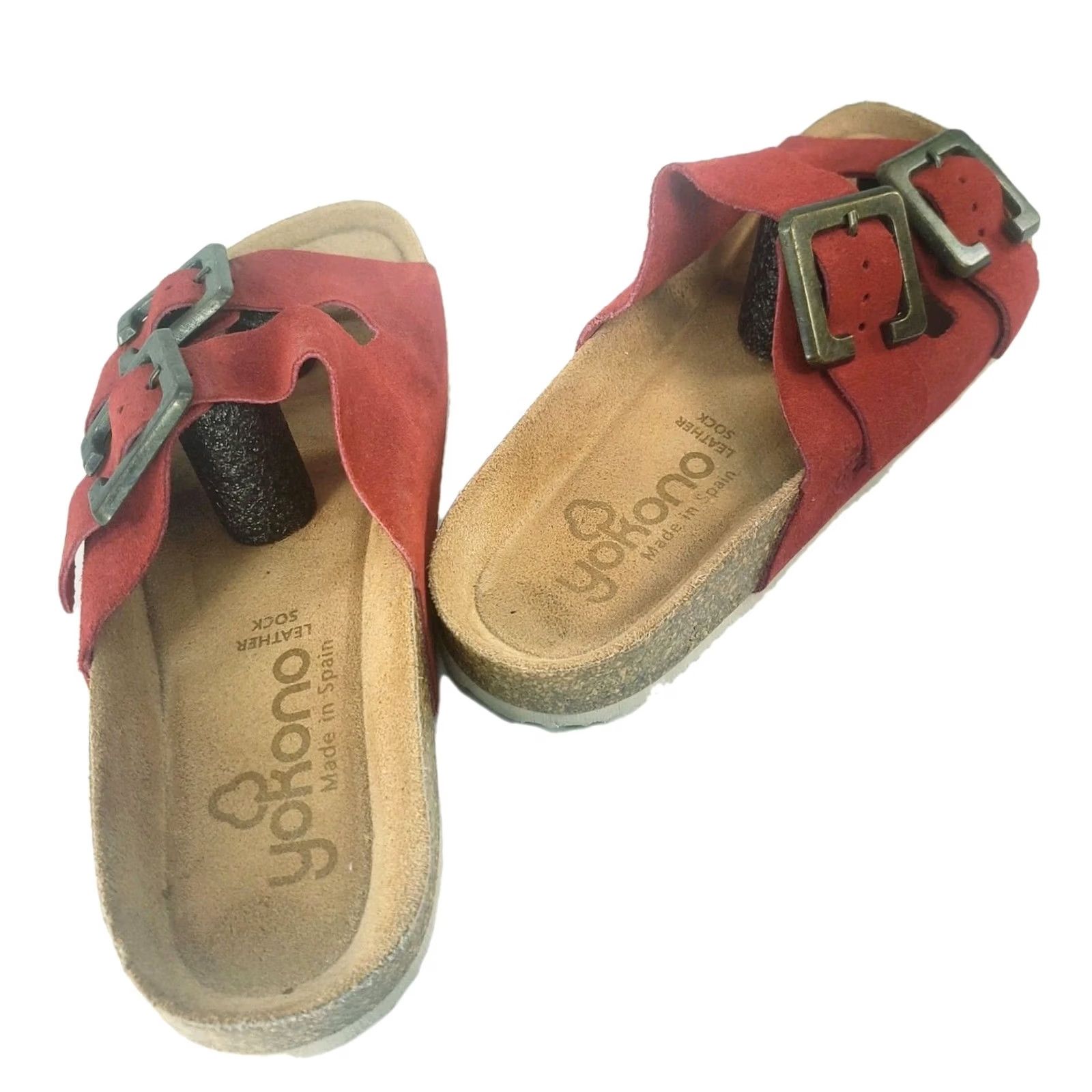 Vintage VINTAGE? No. Yokono Red Leather Women's Slide Sandals 7.5 Made in Spain Size US 8 / IT 38 - 4 Thumbnail