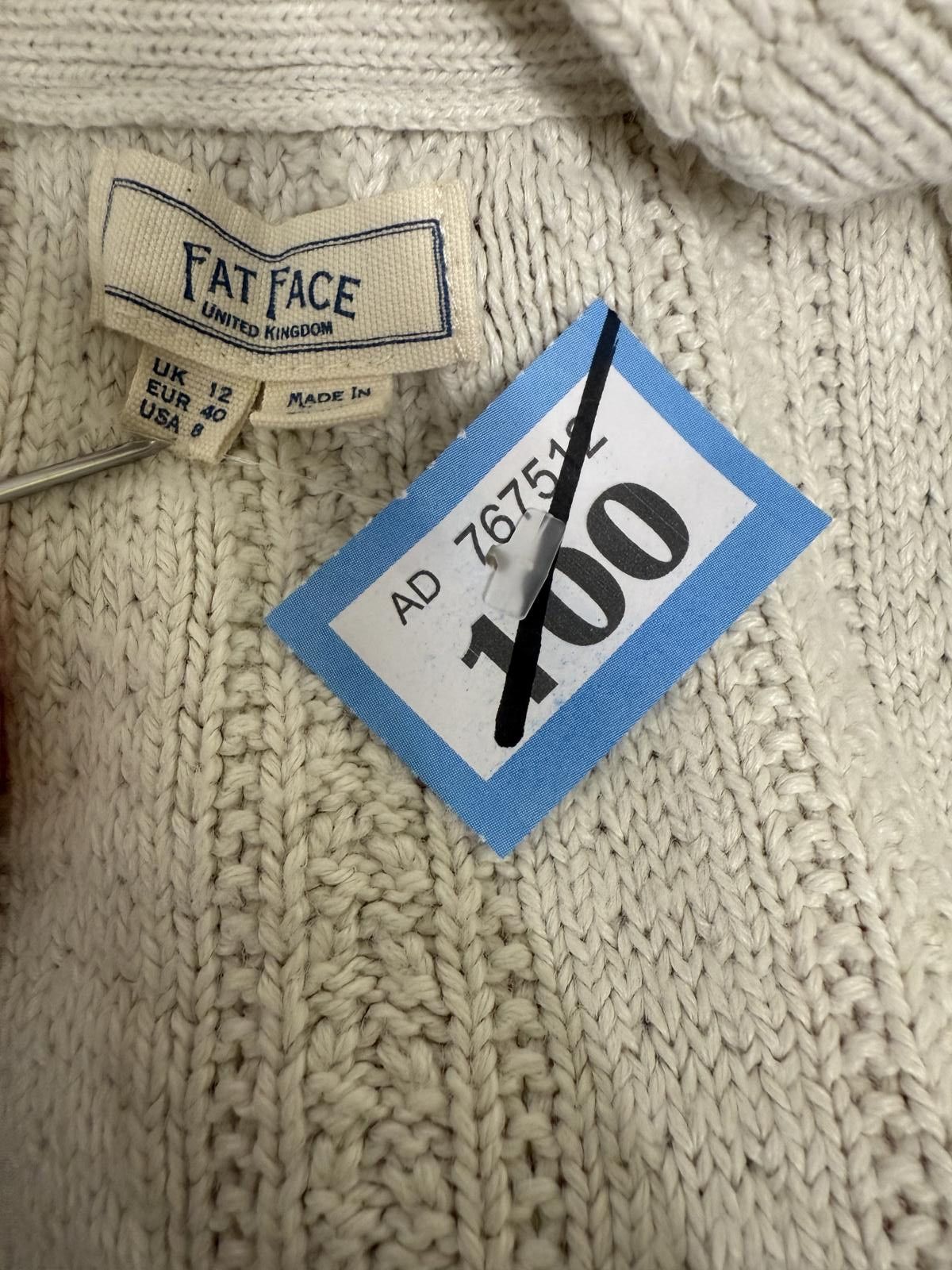 FatFace Fat Face Women's Cream Knit Cardigan with Puff Sleeves UK 12 Size M / US 6-8 / IT 42-44 - 2 Thumbnail