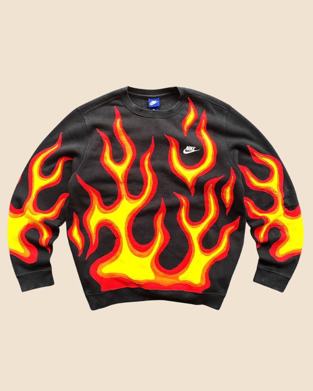 1 OF 1 REWORKED NIKE FLAME CUT & SEWN SWEATSHIRT SIZE L