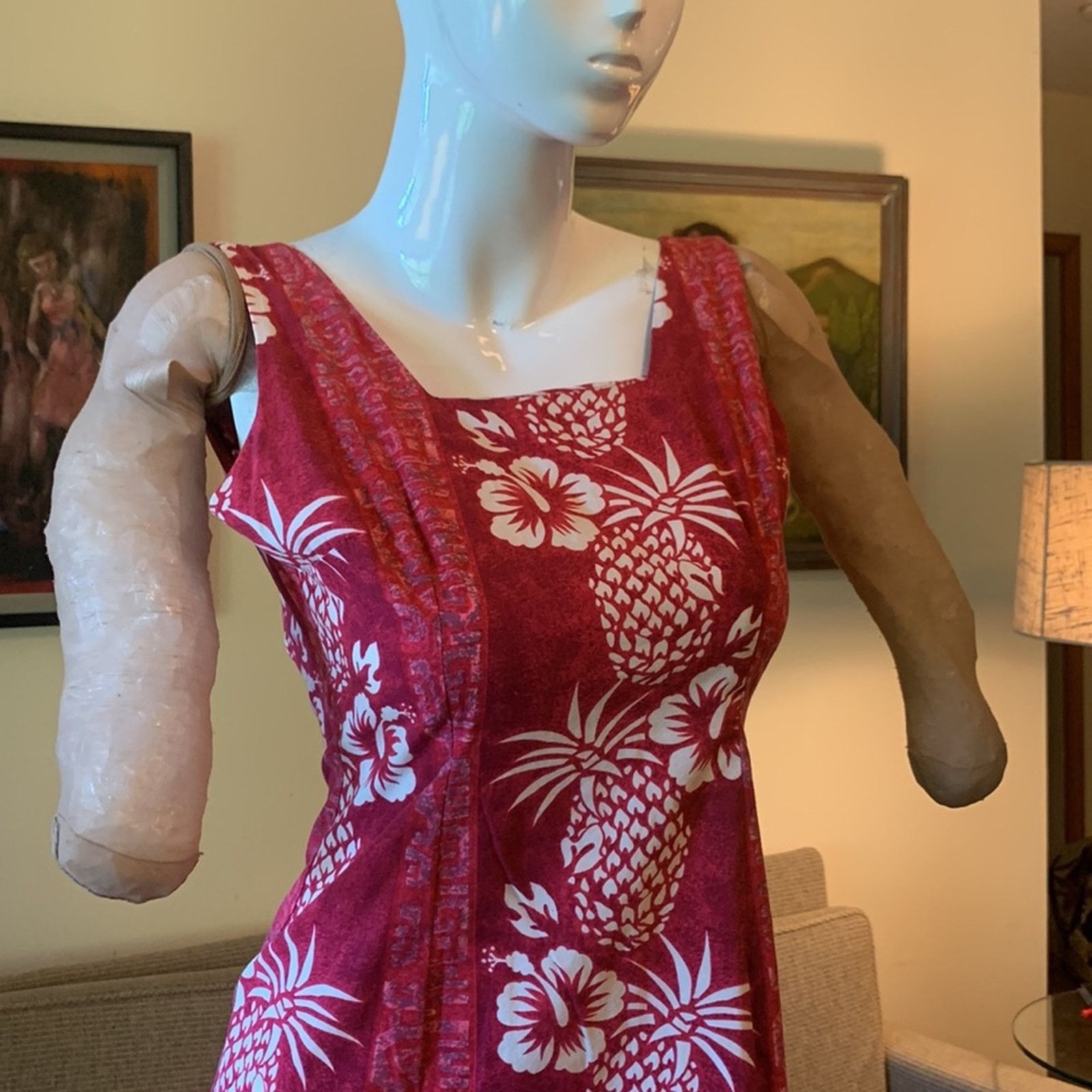 Vintage 80’s Hawaiian long sleeveless shift dress pineapple motif Size S / US 4 / IT 40 - 1 Thumbnail