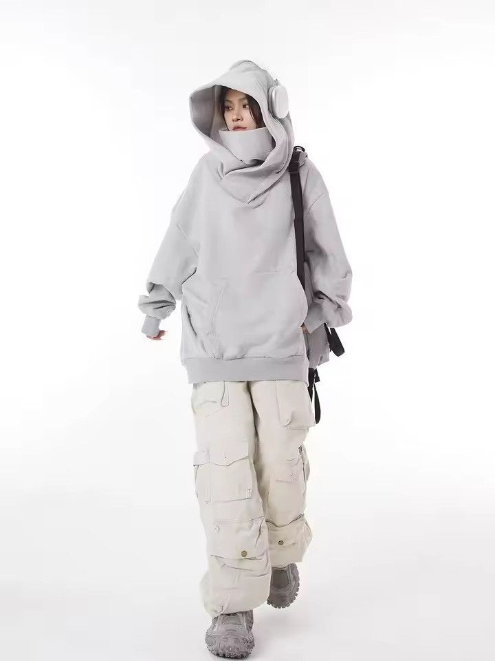 Japanese Brand OVERSIZED Grey Hoodie with Dual Zip & High Neck | Streetwear Size US L / EU 52-54 / 3 - 7 Thumbnail