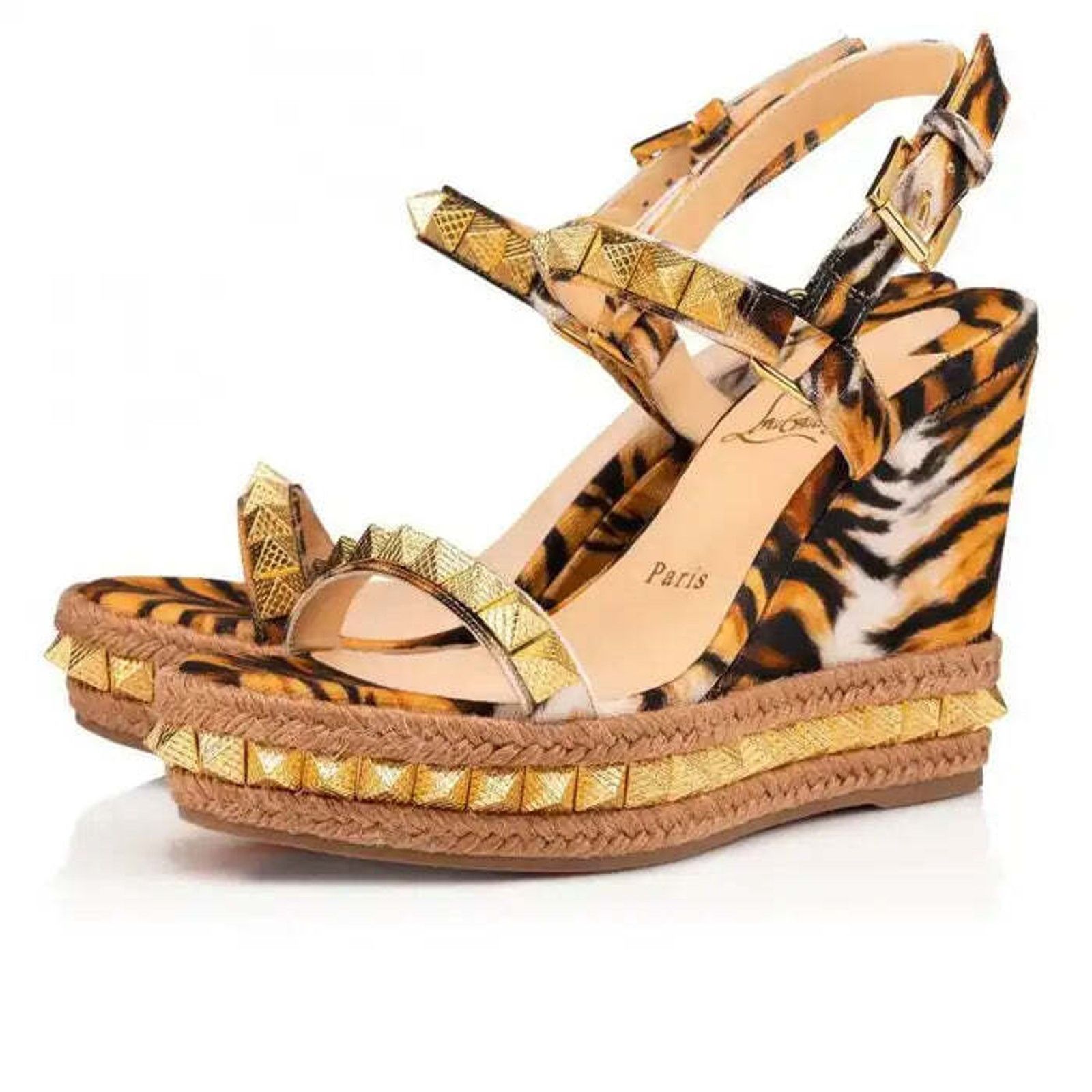 Pyraclou 110 Bengale Gold Platform Wedge Sandal Heel Pump 38