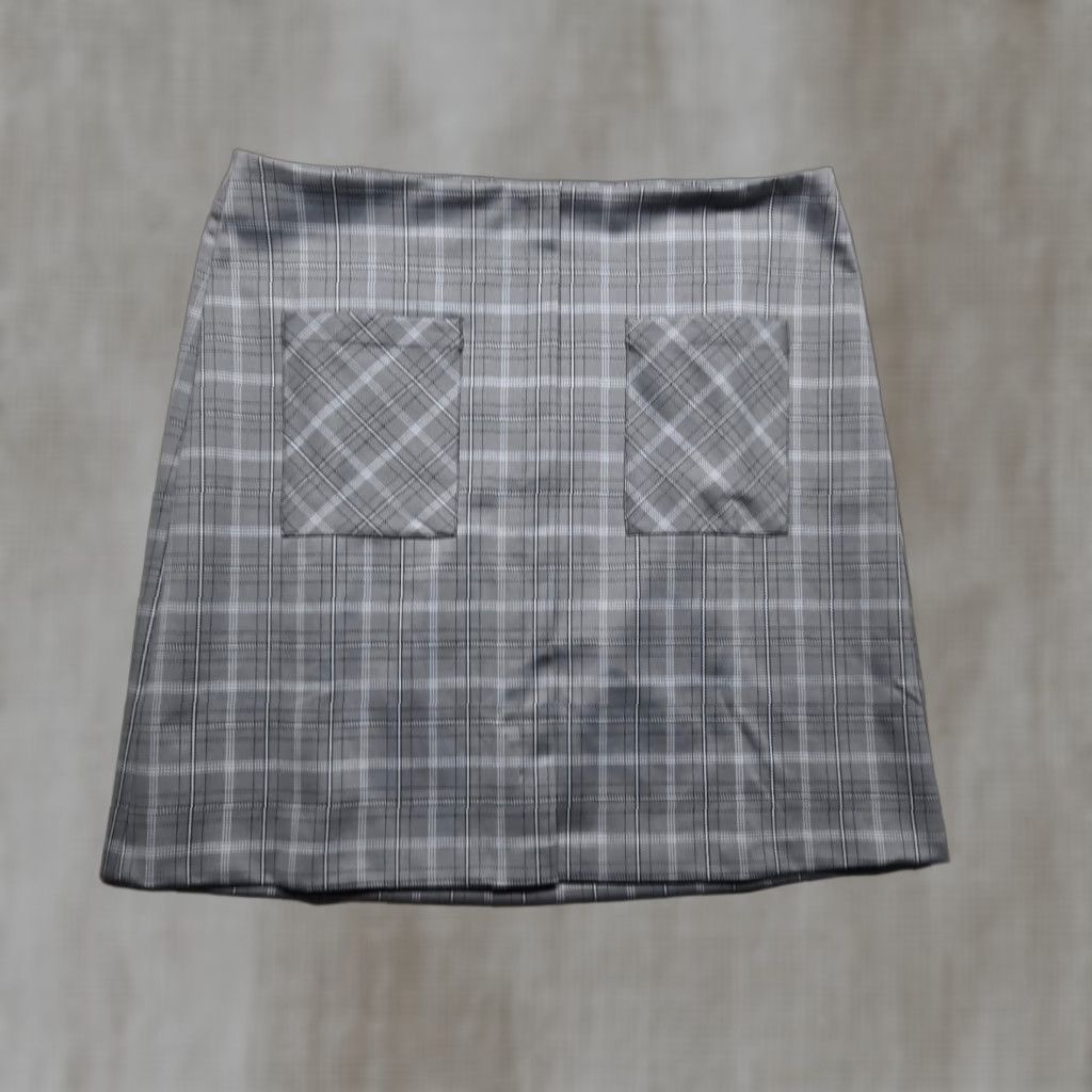 Vintage Philosophy Skirt Adult L Grey Plaid Elastic Waist Knee Length Pencil Straight & Pencil Womens Size 36" / US 14 / IT 50 - 1 Thumbnail