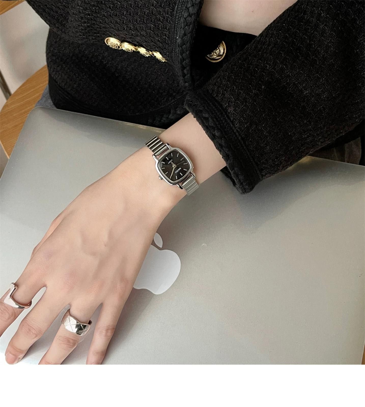 Jewelry Silver Square Face Stainless Steel Wrist Watch Size ONE SIZE - 9 Thumbnail