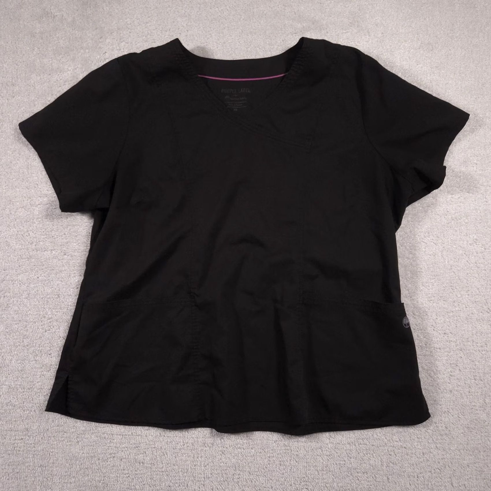 Vintage Healing Hands Purple Label Scrub Top Womens 3X Black V-Neck Nursing Medical Shirt Short Sleeve Tunic with Pockets Womens Mens, Womens Size XXL / US 16-18 / IT 52-54 - 2 Thumbnail