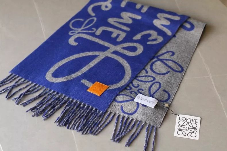Other LOEWE Blue grey cashmere wool mixed fringe scarf Size ONE SIZE - 1 Thumbnail