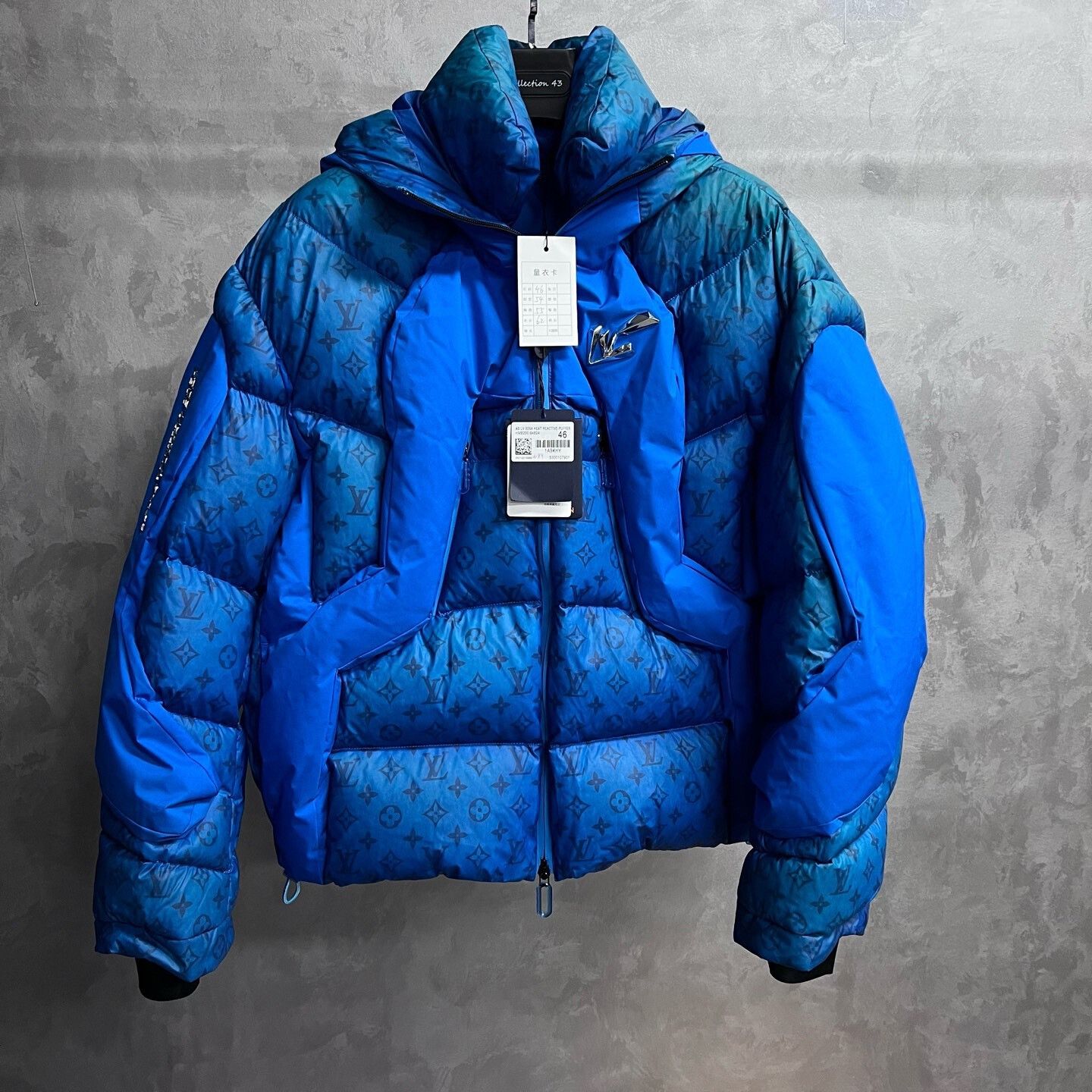 Louis Vuitton Blue Logo Print Hooded Down Jacket