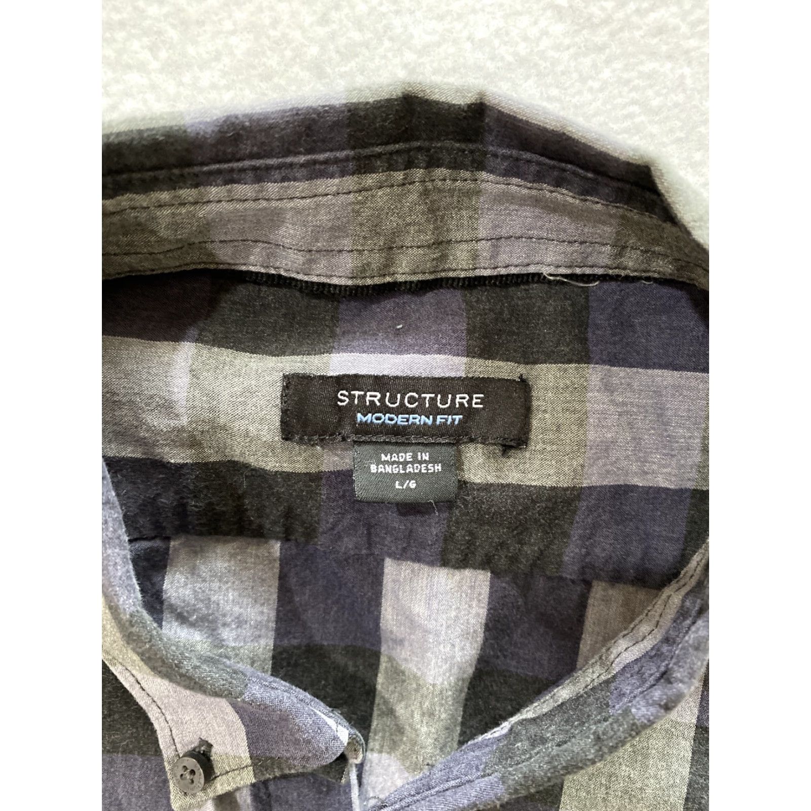 Vintage Structure Dress Shirt L Mens Regular Long Sleeve Gray Check Cotton Blend Size 42R - 4 Thumbnail