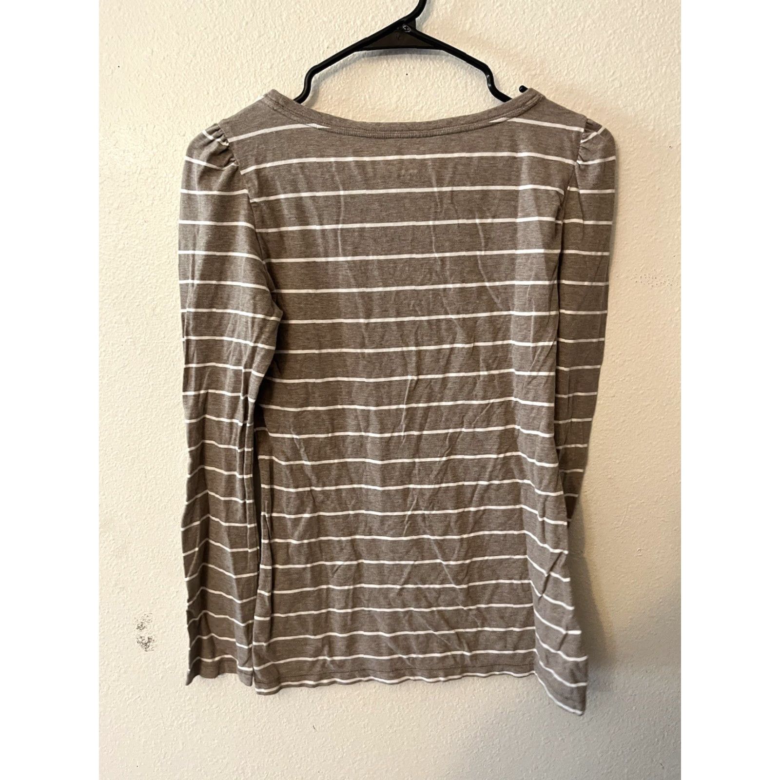 Gap VINTAGE Gap Women's Long Sleeve Shirt S Beige Striped Puff Sleeve Crew Neck Casual Fall Spring Summer Winter Size S / US 4 / IT 40 - 3 Thumbnail