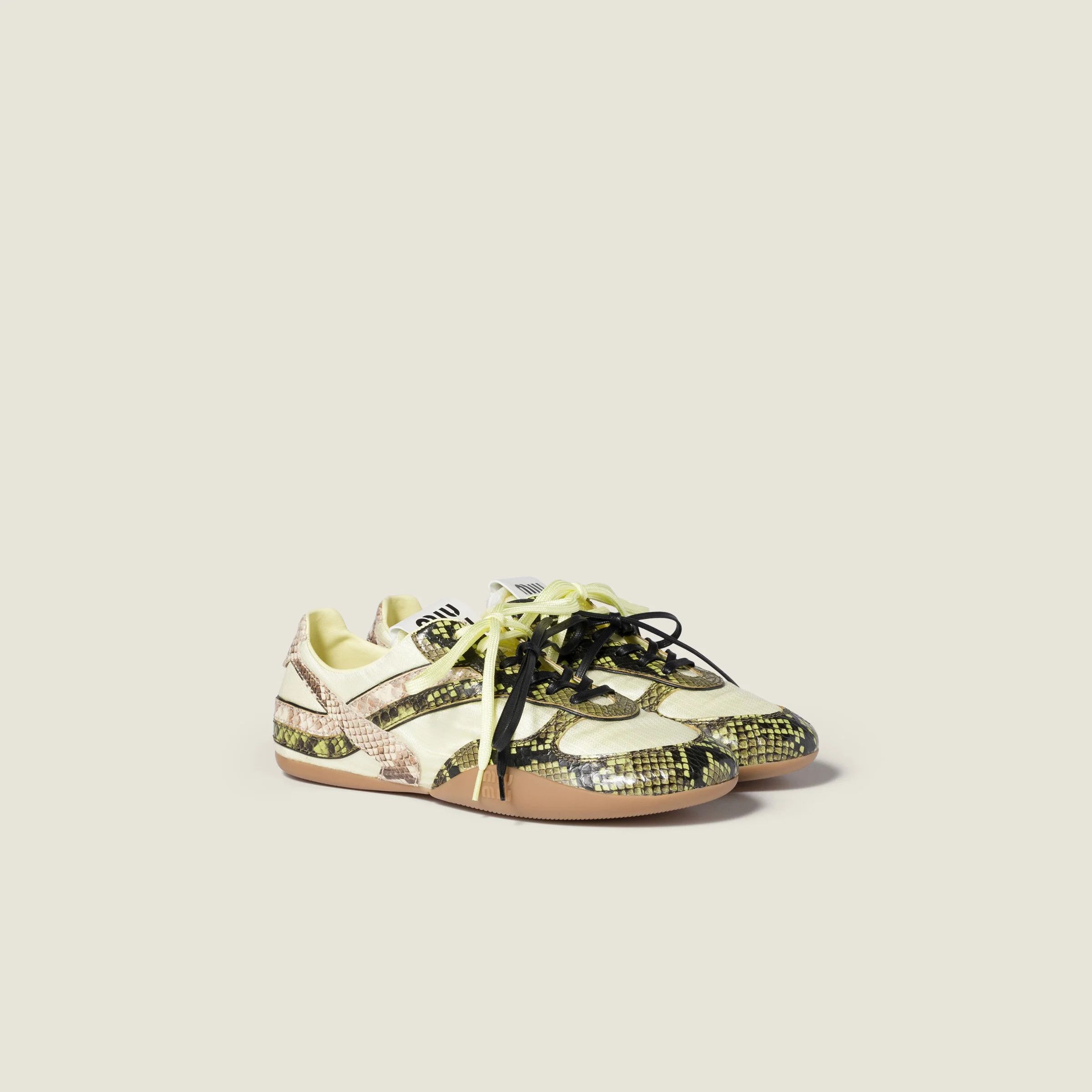 Miu Miu o1B3y1r0426 Gymnasium Technical Fabric Python-Print Sneakers Size US 8 / IT 38 - 1 Thumbnail