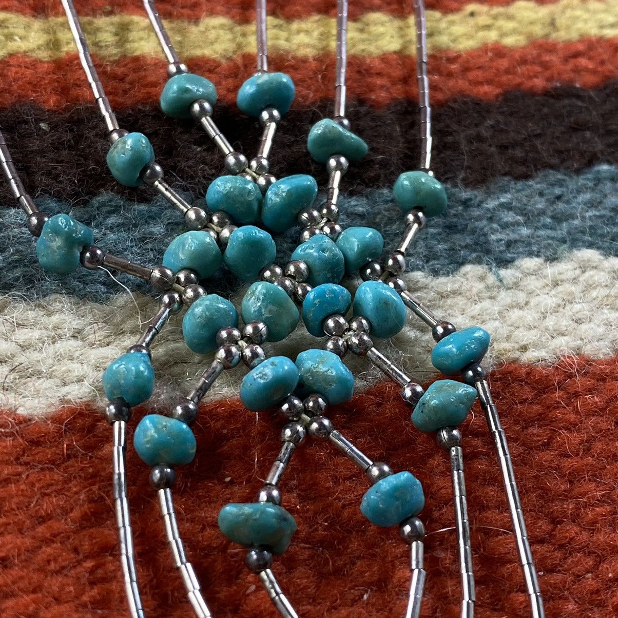 Kapital × Vintage Vtg Navajo Sterling Liquid Silver Turquoise Woven Necklace Size ONE SIZE - 4 Thumbnail