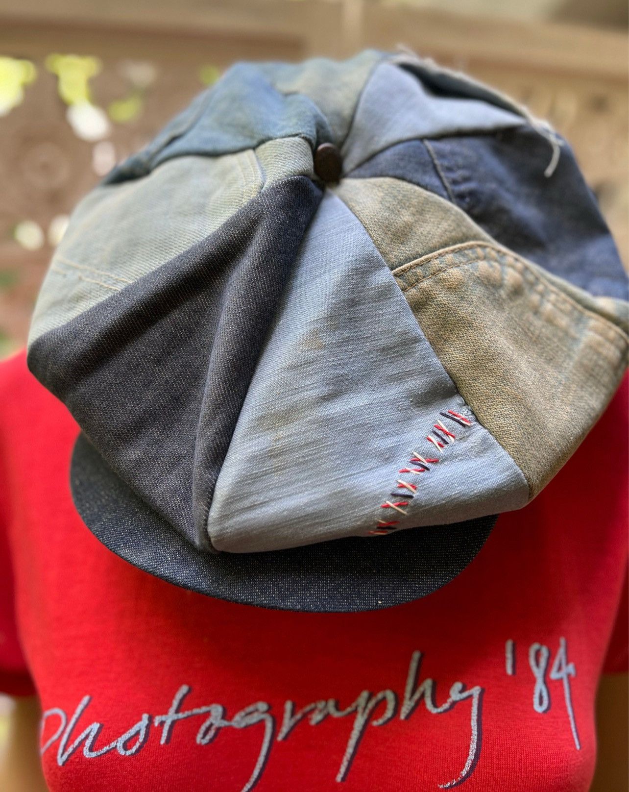 Vintage Iconic and RARE true Vintage 1970s denim patchwork hat Size 26 - 1 Thumbnail