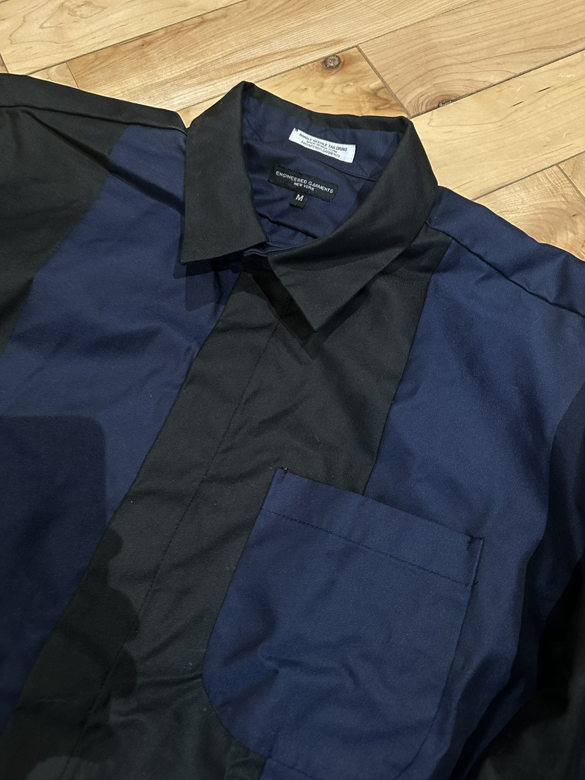 Engineered Garments Colorblock Patchwork Long Sleeve Button Up Shirt Navy Blue Size US M / EU 48-50 / 2 - 2 Thumbnail