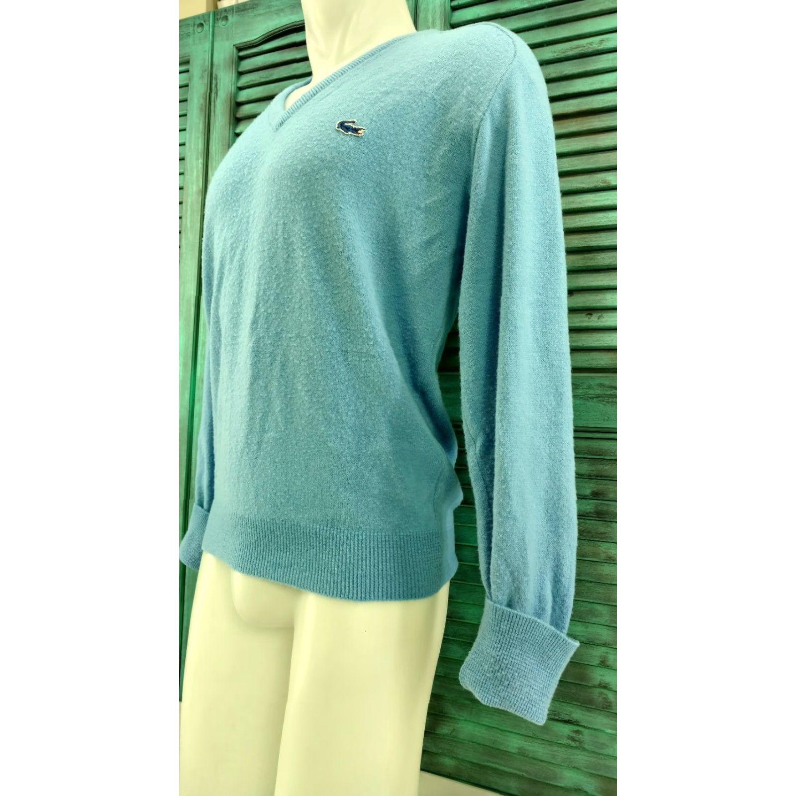 Izod VINTAGE IZOD Lacoste Men's V-Neck Cardigan Sweater Sky Blue USA made Blue Gator Cardigan Mens Sky Blue UCS Size US L / EU 52-54 / 3 - 2 Thumbnail