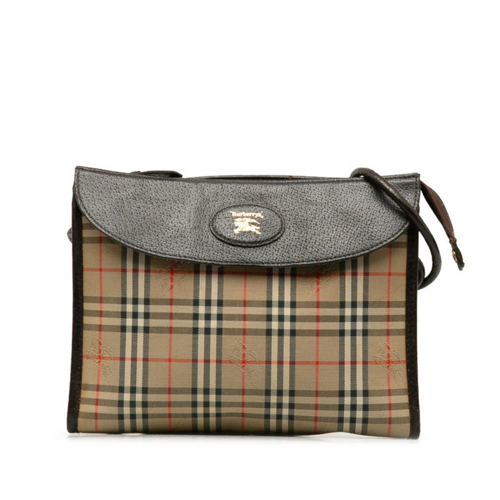 image of Burberry Nova Check Shadow Horse Shoulder Bag Brown Beige Canvas Leather Women's Burberry