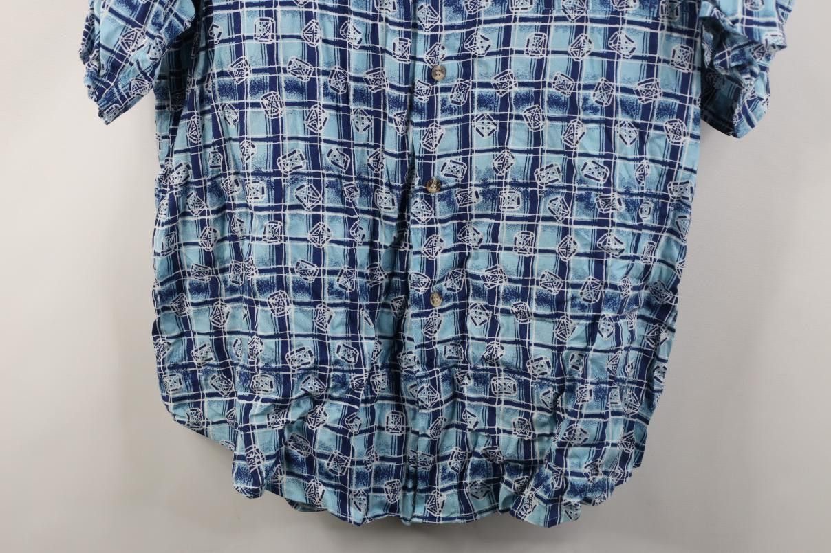 Vintage Vintage 90s Streetwear Gabardine Geometric Button Shirt Blue Size US L / EU 52-54 / 3 - 3 Thumbnail