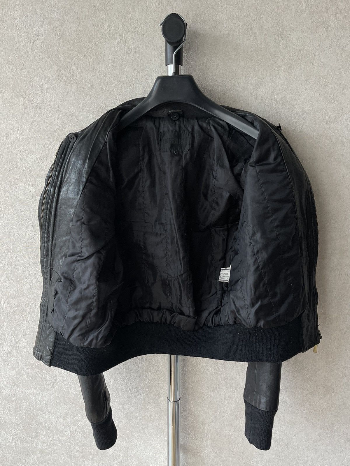 Imperial Vintage IMPERIAL Cropped Black Leather Bomber Jacket Italy Size S / US 4 / IT 40 - 11 Thumbnail