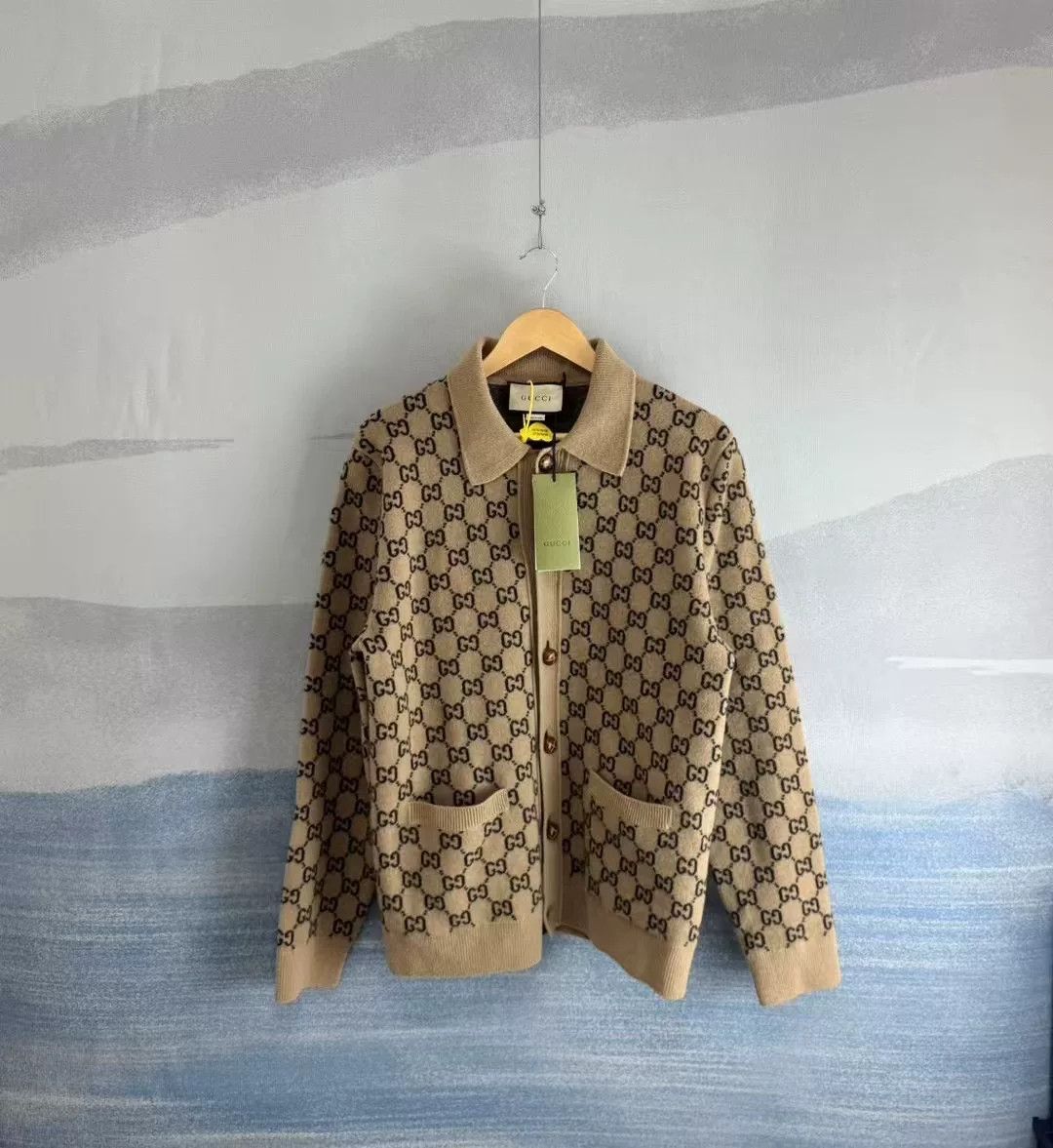 Gucci gucci beige wool cardigan with logo print Size US M / EU 48-50 / 2 - 1 Thumbnail