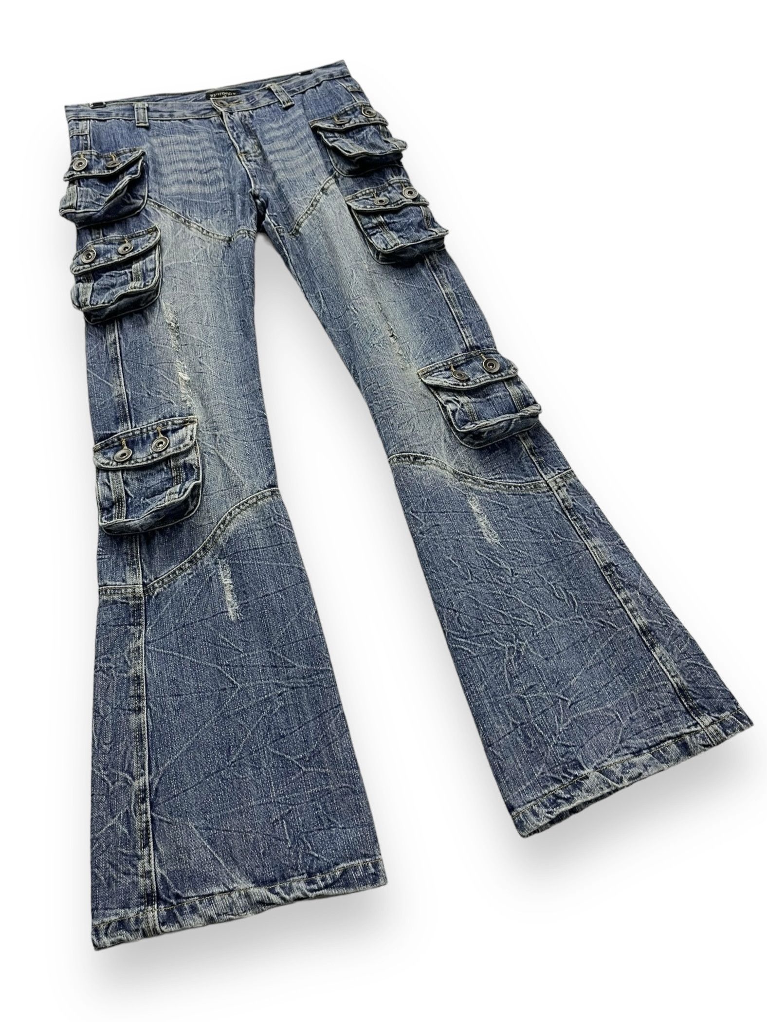 Japanese Brand 🔥FYE🔥Vtg PHILODOX Distressed Denim Punk Multipocket FLARE Size US 30 / EU 46 - 1 Thumbnail