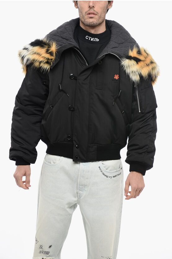 image of Kenzo Drop Shoulder Bomber With Faux-Fur in Black, Men's (Size Small)