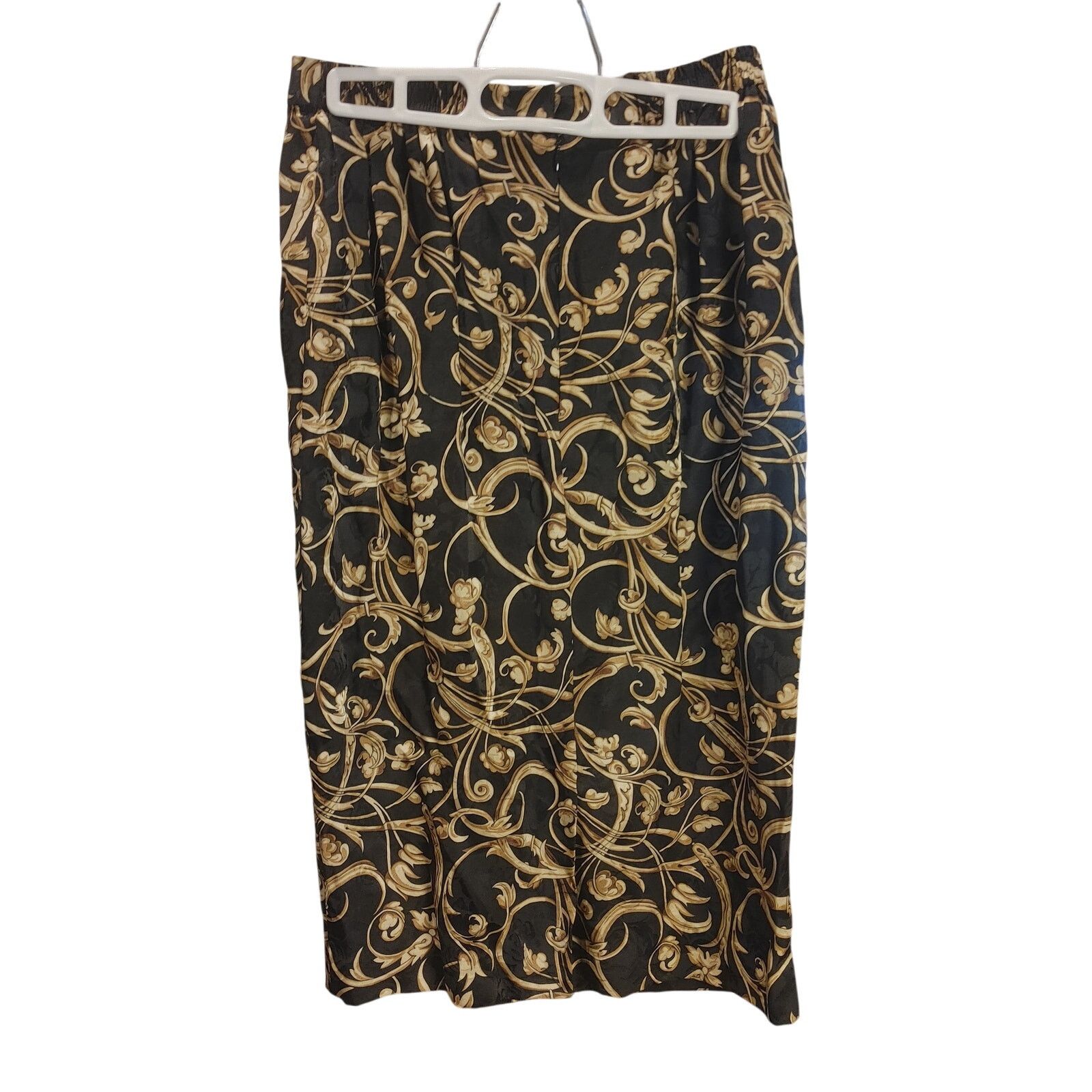 Other 100% Silk Women's 6 Black/Gold Floral Swirl Midi Skirt Size 28" / US 6 / IT 42 - 2 Thumbnail
