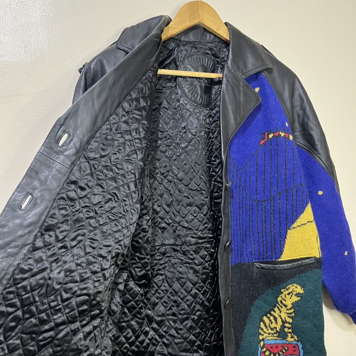 Torras 1990's Torras Spain Art Design Leather Wool Coat Jacket Size US L / EU 52-54 / 3 - 15 Thumbnail