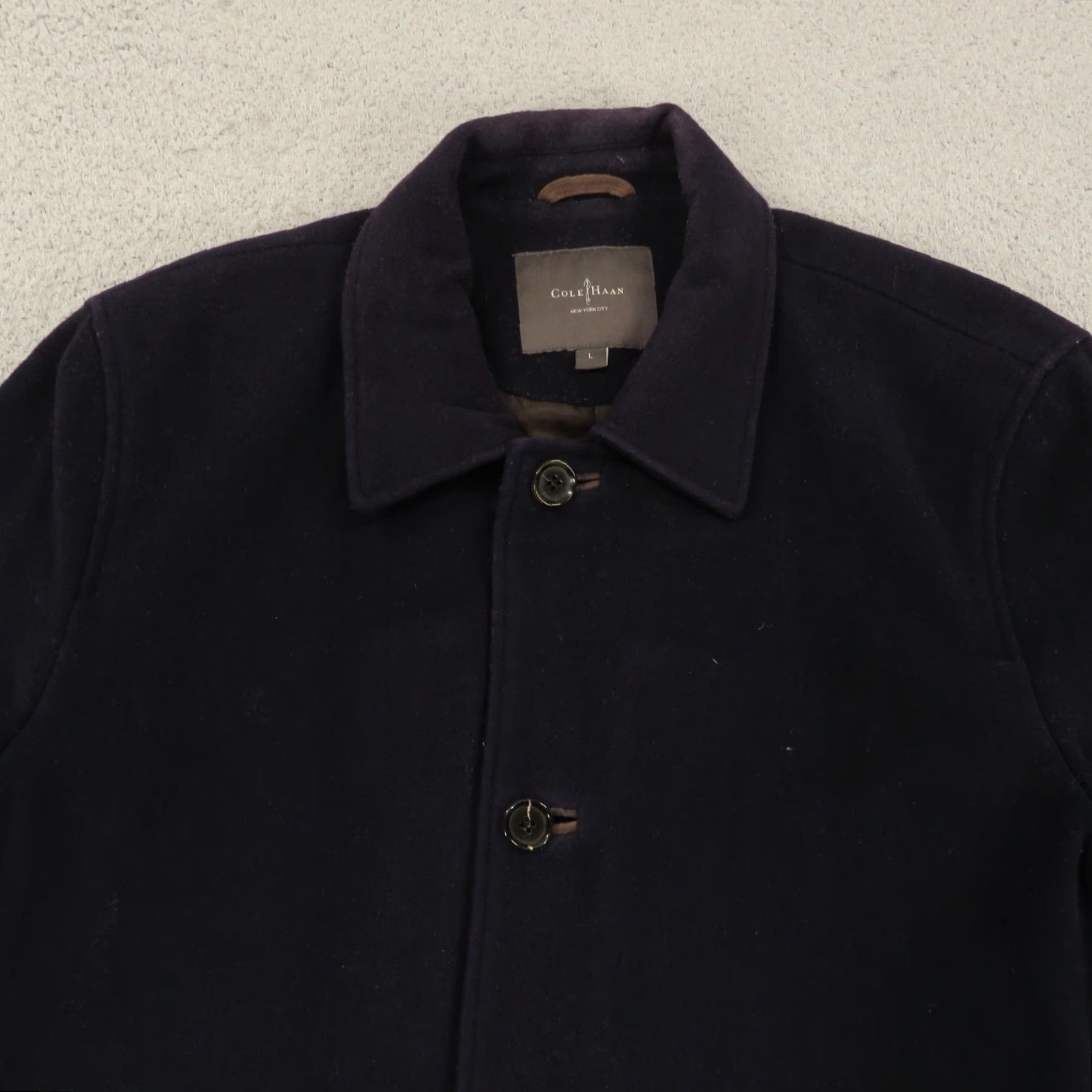 Cole Haan VINTAGE Cole Haan Coat Men Large Navy Wool Cashmere Lambskin Leather Trim Pea Coat Long Wool Jacket Car City Size US L / EU 52-54 / 3 - 5 Thumbnail