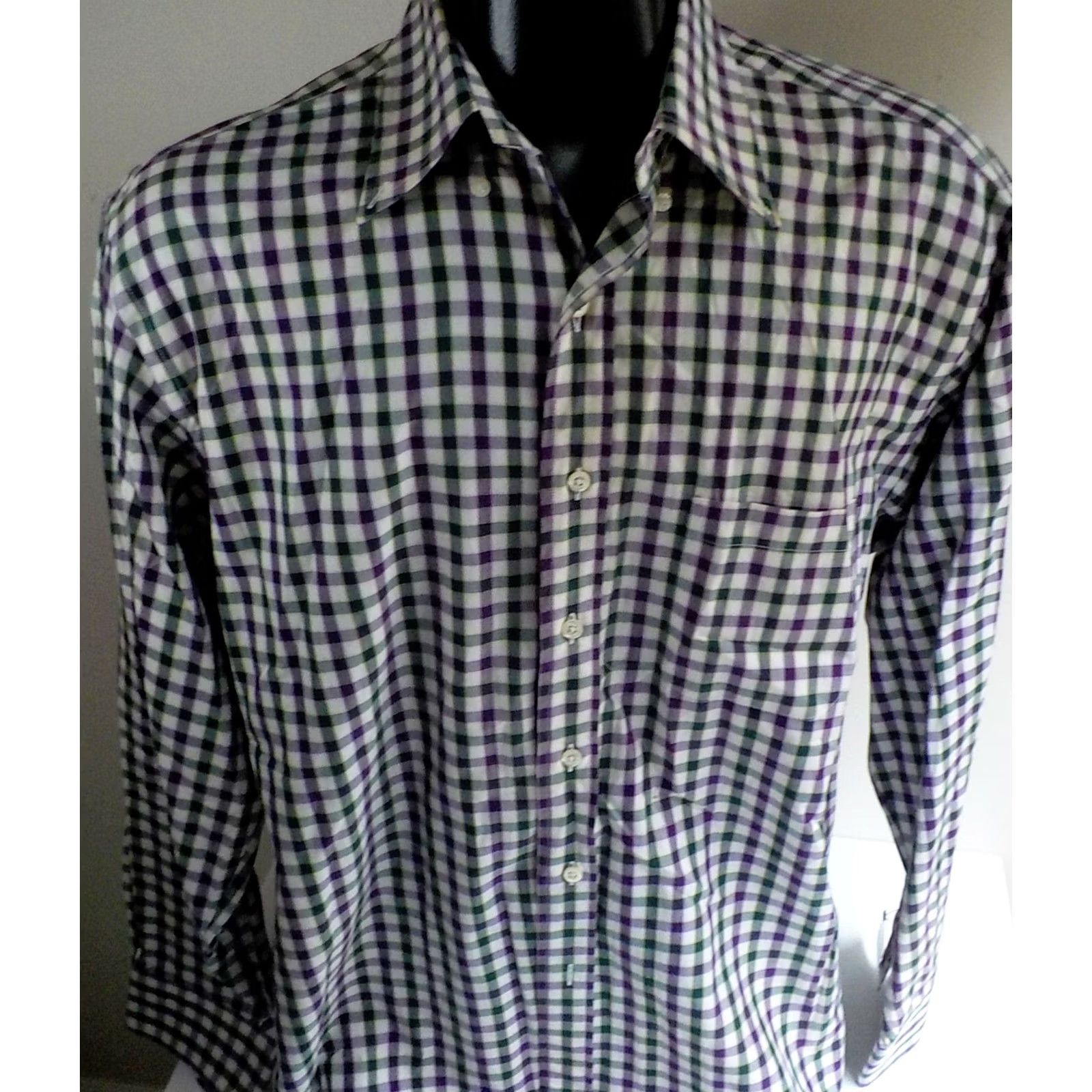 Brooks Brothers BROOKS BROTHERS Country Club Button-Down Shirt LS Ivory Purple Green Size L Egyptian Cotton Size US L / EU 52-54 / 3 - 2 Thumbnail