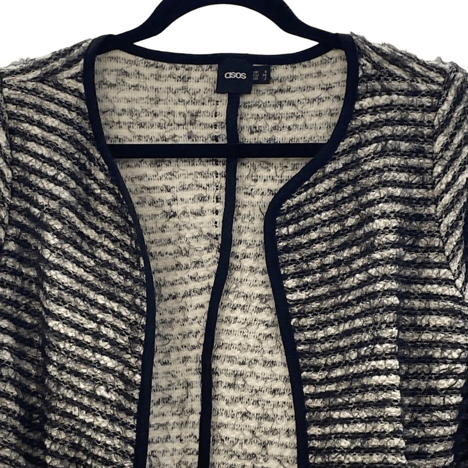 Asos Asos Black Cream Striped Knitted Open Front Cardigan Size 2 Preppy Versatile 60s Size XS / US 0-2 / IT 36-38 - 5 Thumbnail