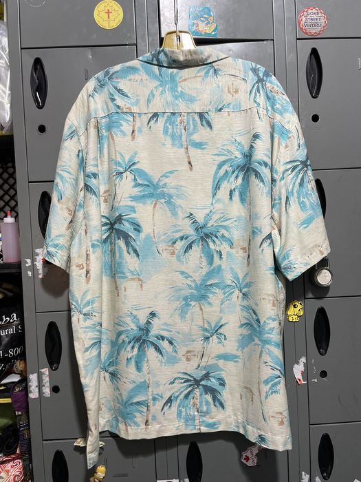 Vintage Silk palm tree art pattern wood button Camp collar loop Grailed