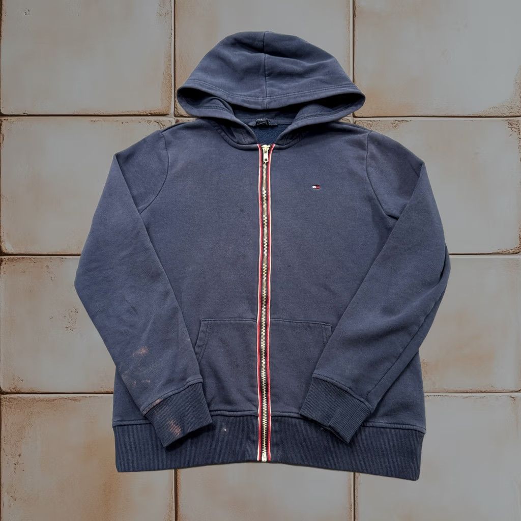 Vintage Tommy Hilfiger Hoodie Men's Medium Navy Blue Full Zip Fleece Sweatshirt Y2K Mens, Men's