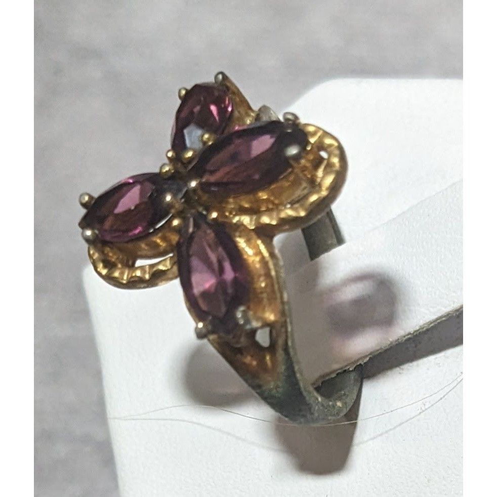 Other Vintage Elegant Floral Purple Stone Gold Tone Ring Size 6 Size ONE SIZE - 3 Thumbnail