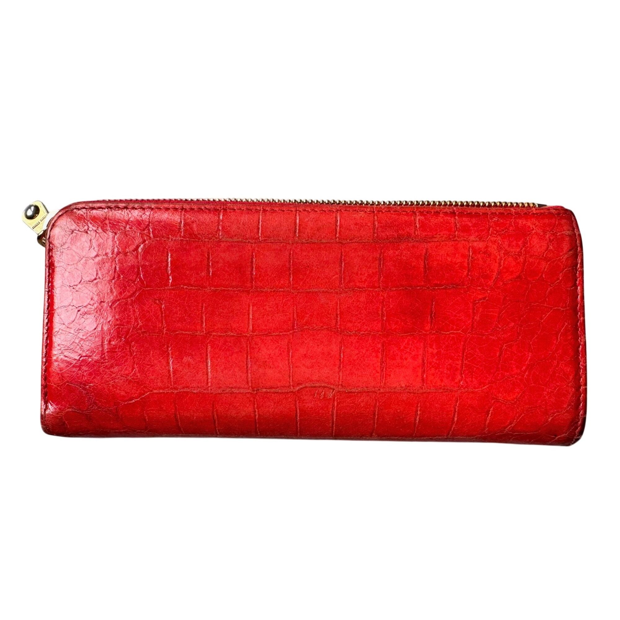 Miu Miu Miu Miu Red Croc Embossed Leather Zip Around Wallet with Box Size ONE SIZE - 4 Thumbnail
