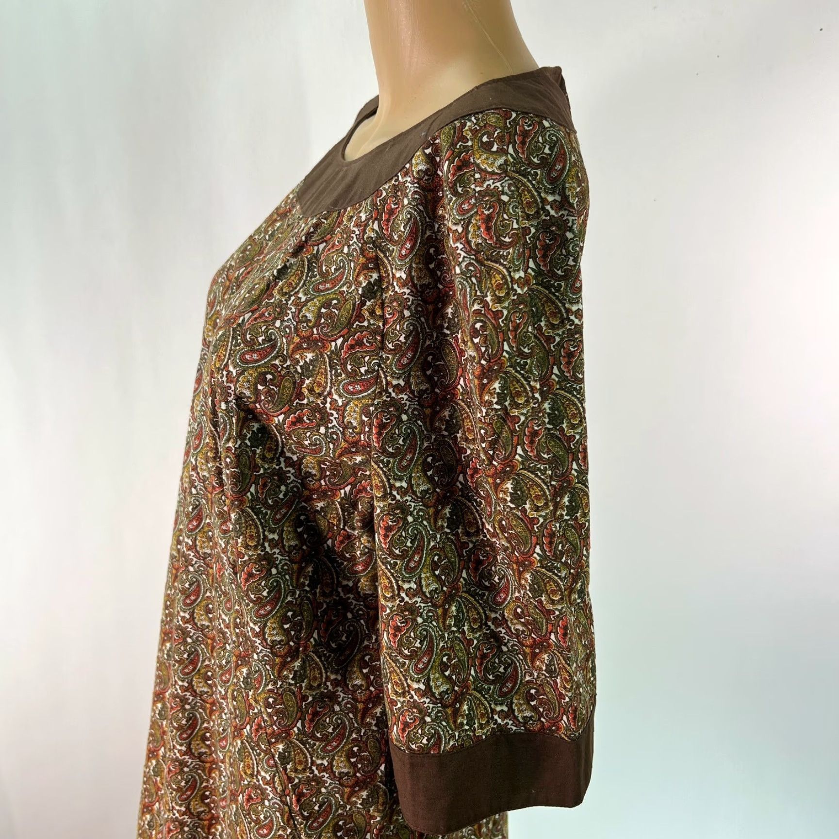 Vintage VINTAGE Womens Dress Size Medium Brown Paisley 3/4 Sleeves Crew Neck Sheath Womens Size M / US 6-8 / IT 42-44 - 3 Thumbnail