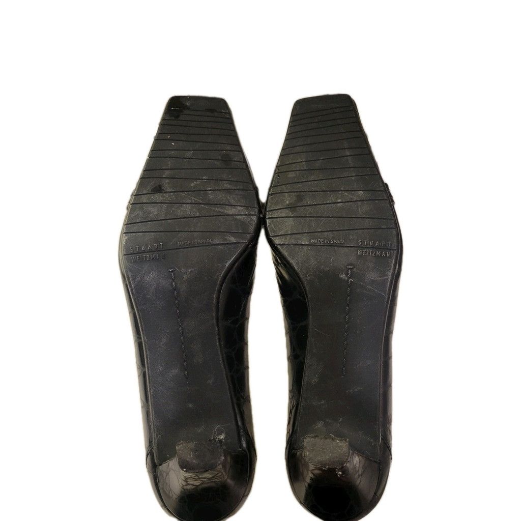 Stuart Weitzman STUART WEITZMAN Black Crocodile Embossed Square Toe Wedge Size US 8 / IT 38 - 7 Thumbnail