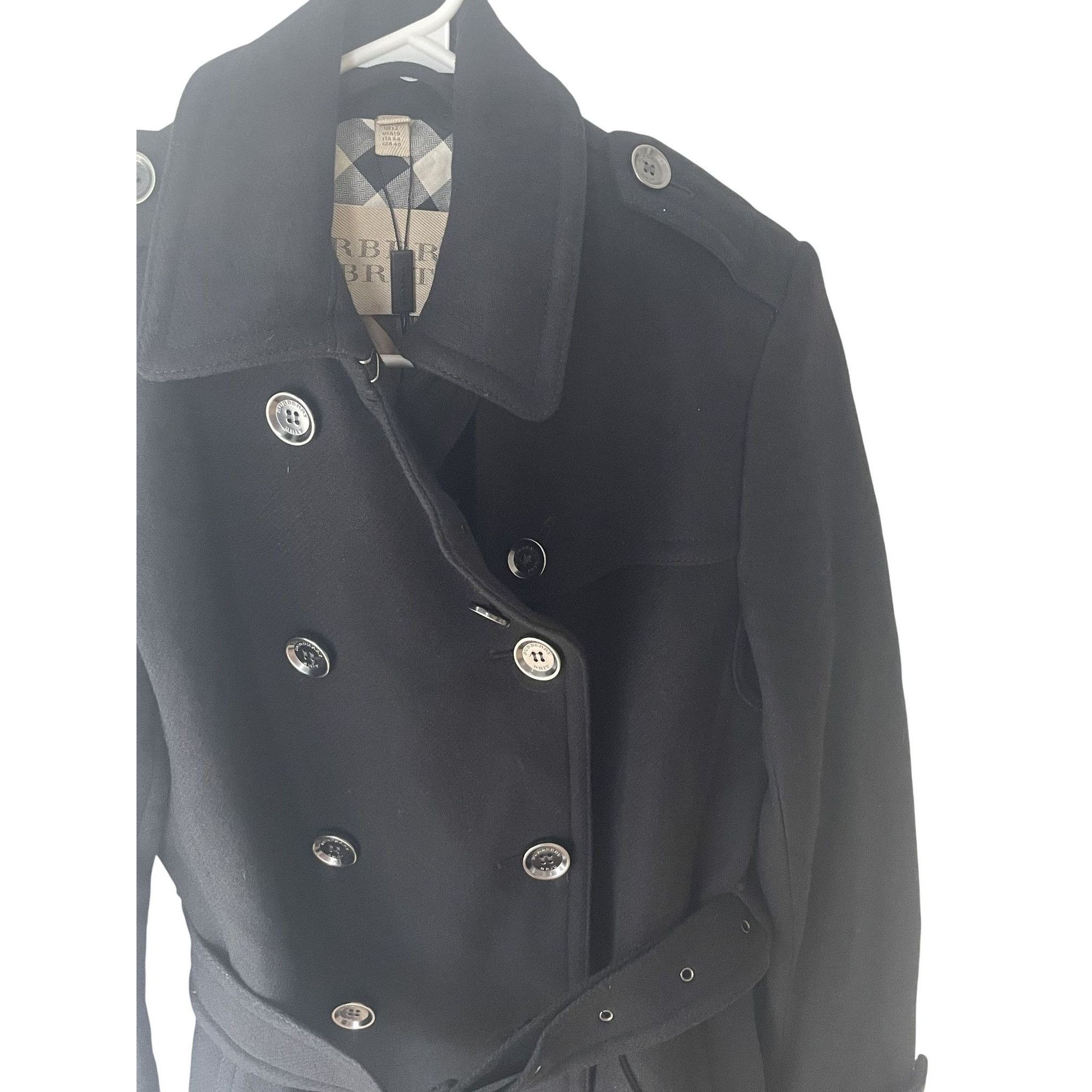 Burberry Burberry Black Wool Blend Double-Breasted Belted Coat Size L / US 10 / IT 46 - 4 Thumbnail