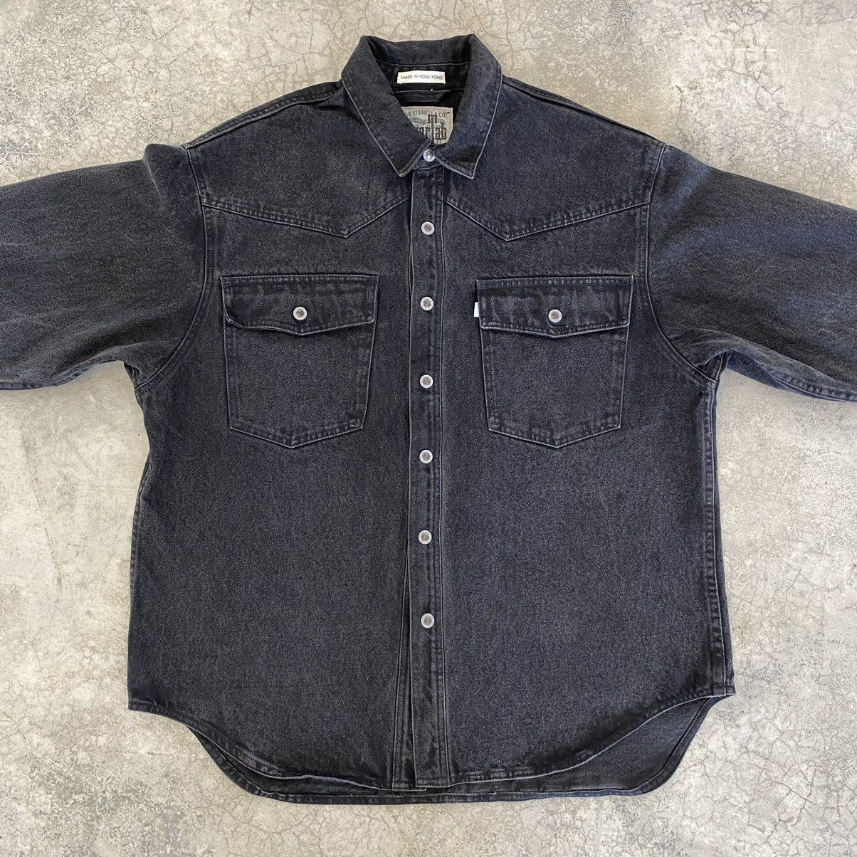 Levi's VTG 90’s Levis Silvertab Faded Black Thick Denim Shirt Size US M / EU 48-50 / 2 - 11 Thumbnail