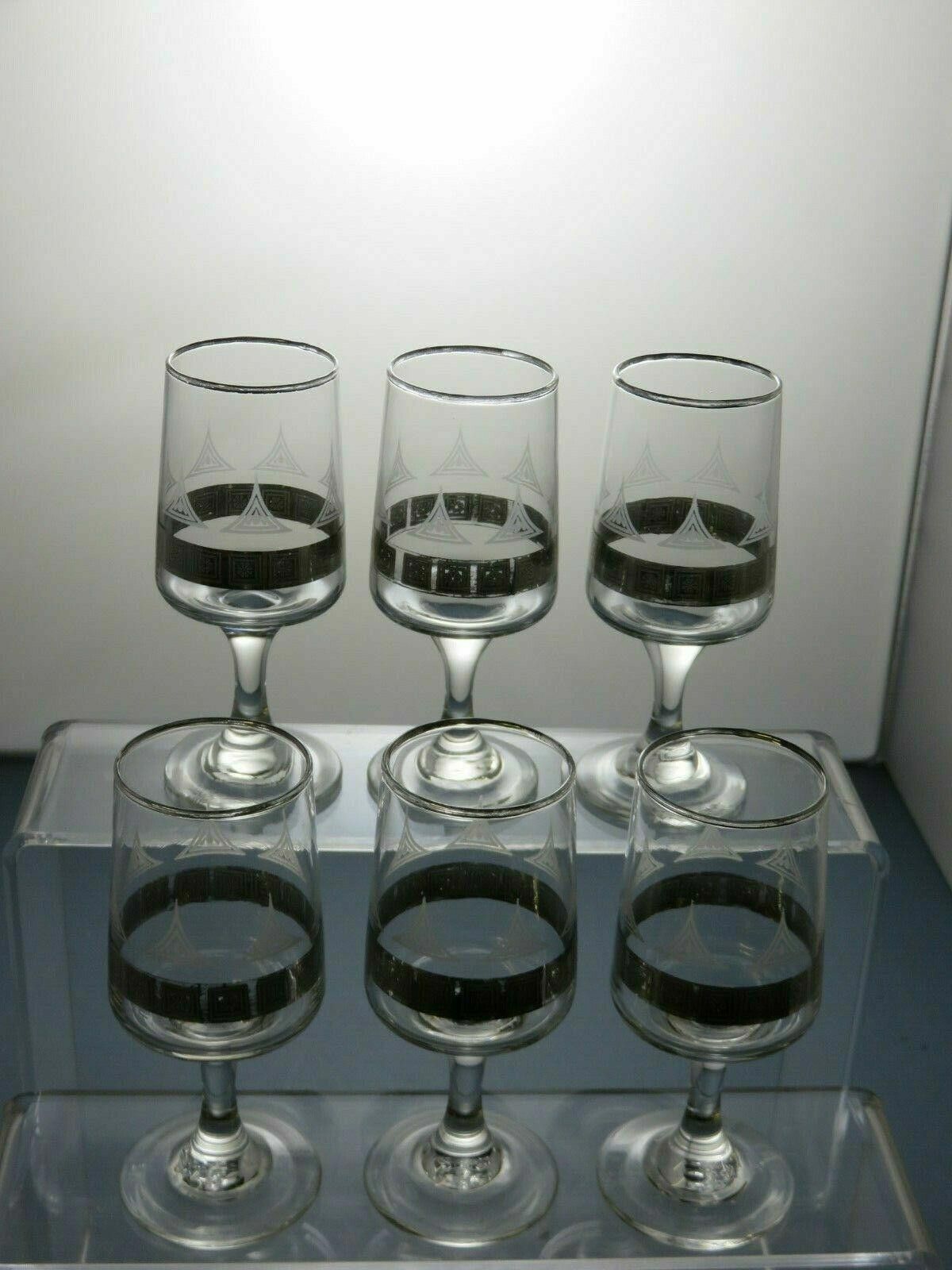 The Unbranded Brand Silver Plated & Etched Set Of 6 Sherry Glasses 4 1/3" Size ONE SIZE - 4 Thumbnail