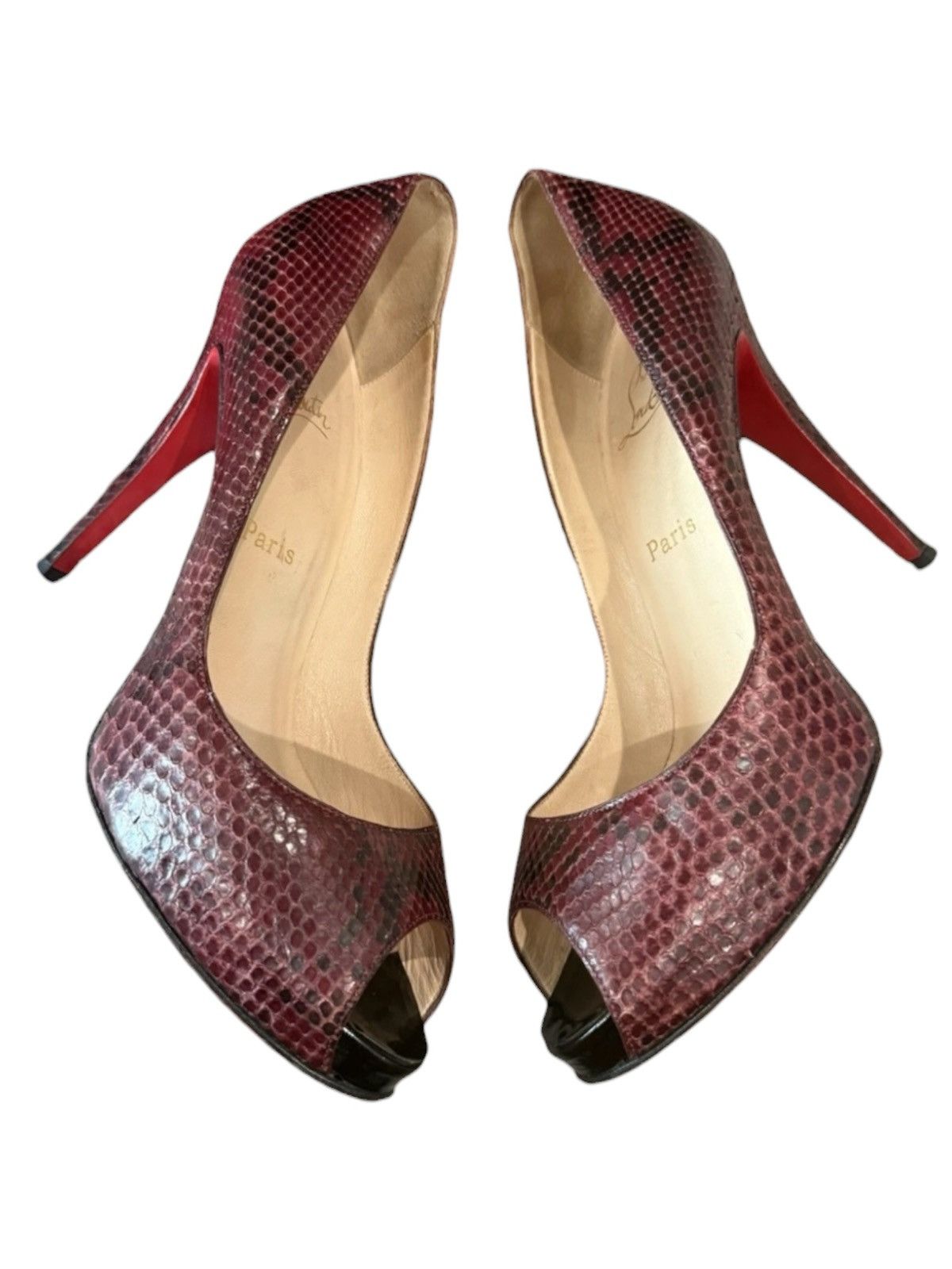 Christian Louboutin Christian Louboutin Burgundy Python Peep Toe Heels EU 40.5 Size US 10.5 / IT 40.5 - 2 Thumbnail